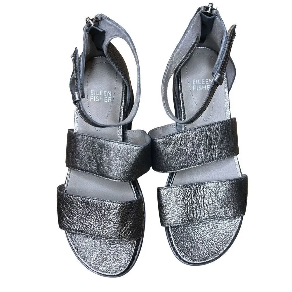 Eileen Fisher Kero Silver Platform Sandal NWOB Size 6